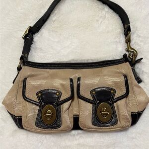 Coach Legacy Beige and Brown Shoulder Bag Double Turn Lock Y2K